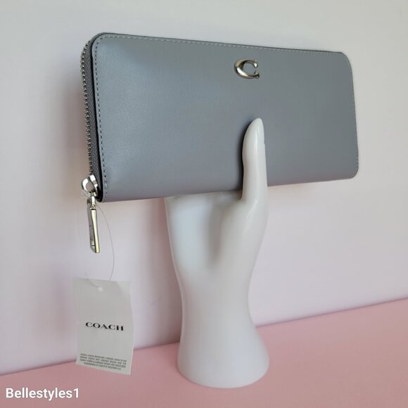 COACH Slim Accordion Smooth Leather Zip-Around Wallet – Grey Blue color ⭐ - Picture 2 of 16